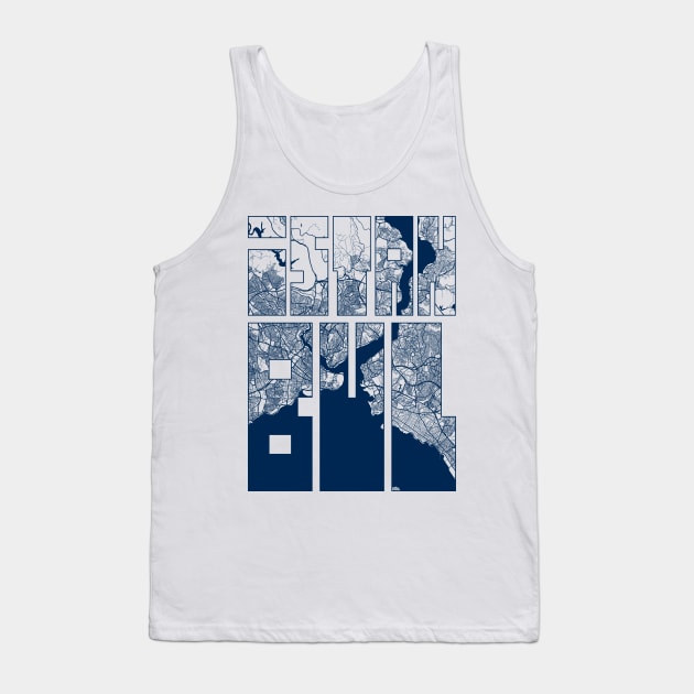 Istanbul, Turkey City Map Typography - Coastal Tank Top by deMAP Studio